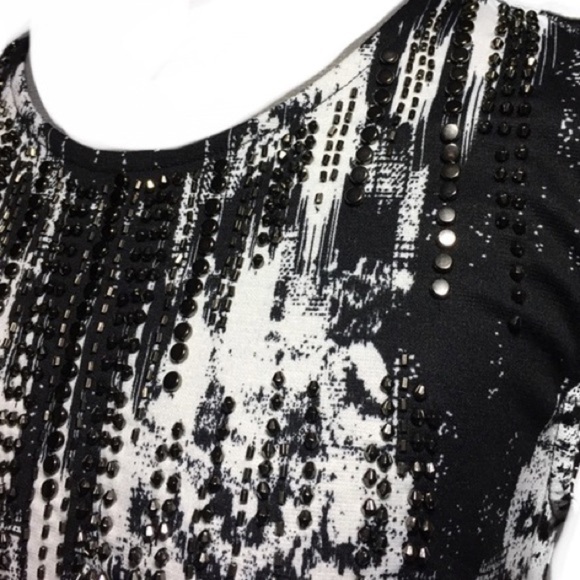 H&M Black & White Bodycon Stretch Shift Dress With Studs Size S - Picture 5 of 13